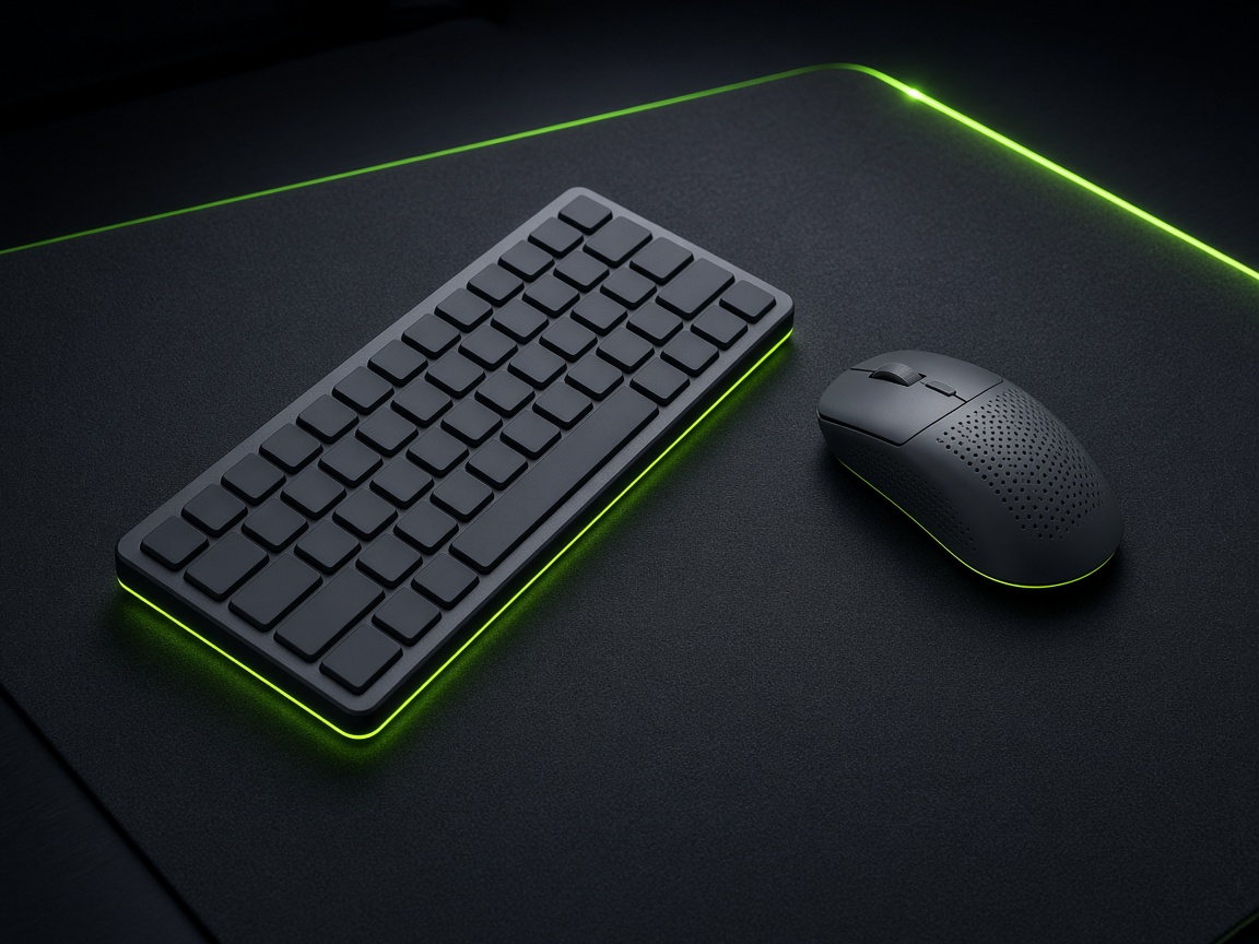 Clavier mécanique et souris légère sur un tapis sombre