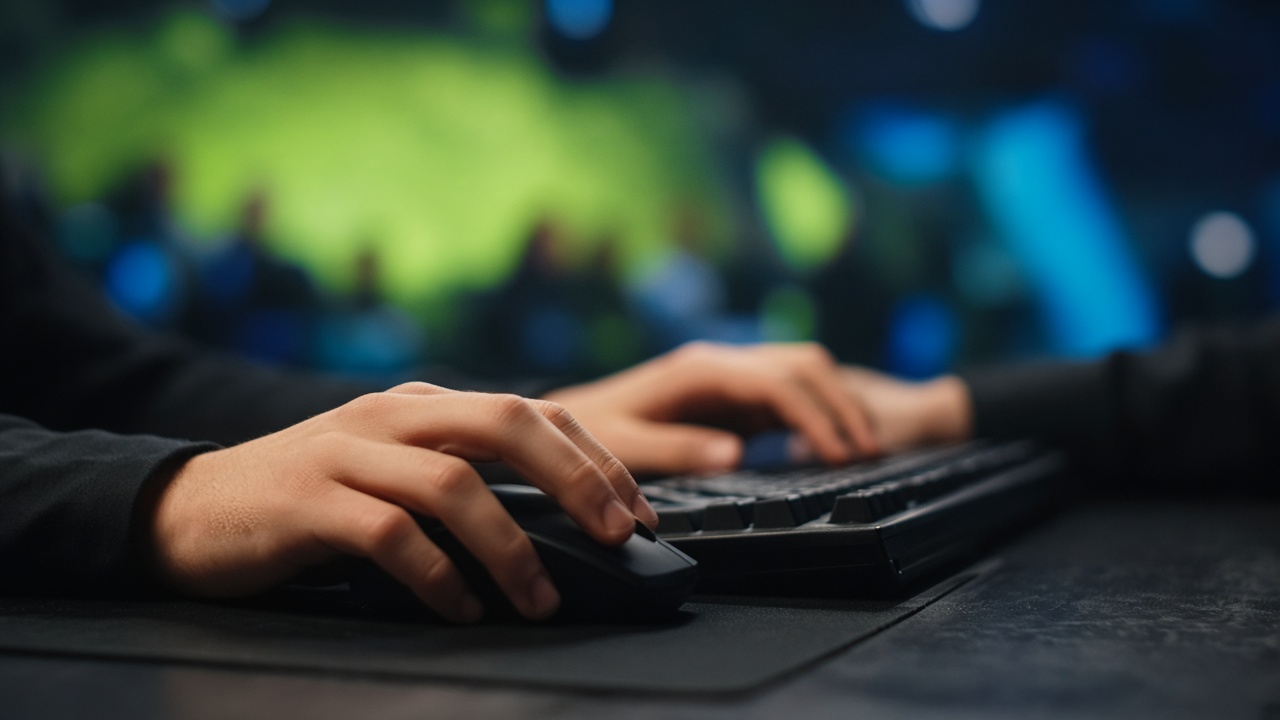 Mains sur une souris pendant un duel serré