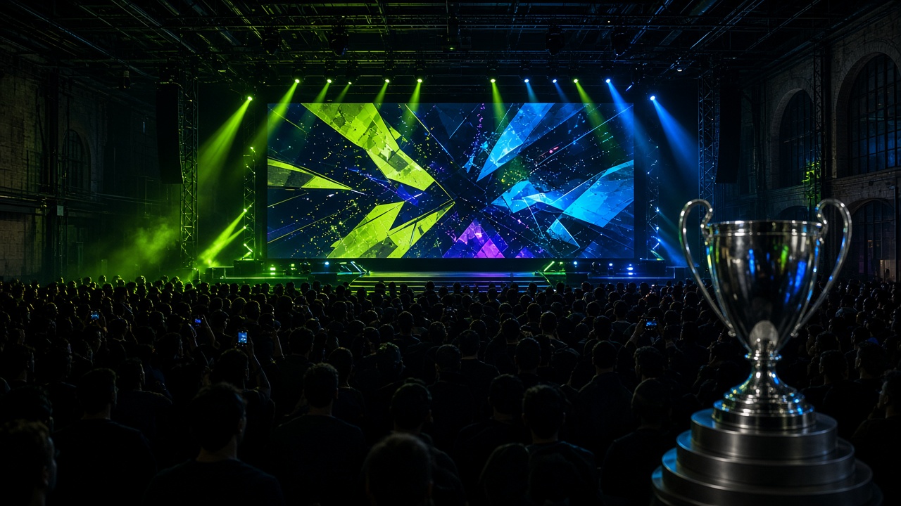 Halle sombre et foule lors d'une finale esport à Paris